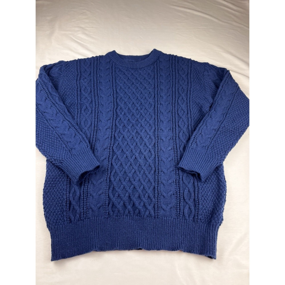 Crewneck Blue Cable Knit Sweater Chunky Fisherman Granola Academia (See Measure)
